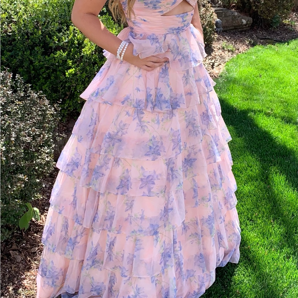 floral tiered prom dress